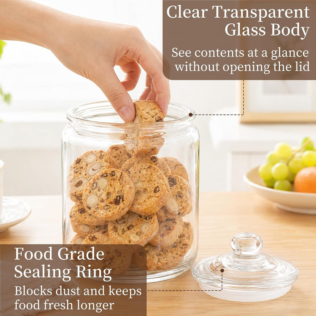 Biscotti Jar, 1/2 Gallon Wide Mouth Glass Cookie Jar, Glass Canisters with Airtight Lids, Kitchen Canisters