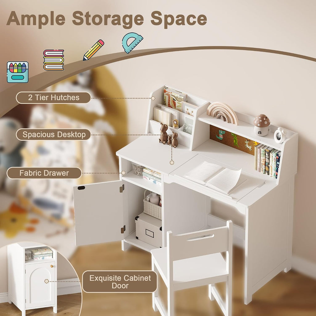 Kids Study Desk and Chair Set with Tiltable Desktop for 3-8 Years