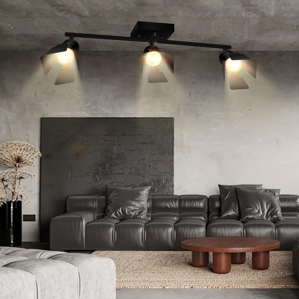3 Light Track Lighting Fixtures Ceiling, Black Track Lighting with Upgrade Lamp Heads, 3 Way Track Lights Ceiling