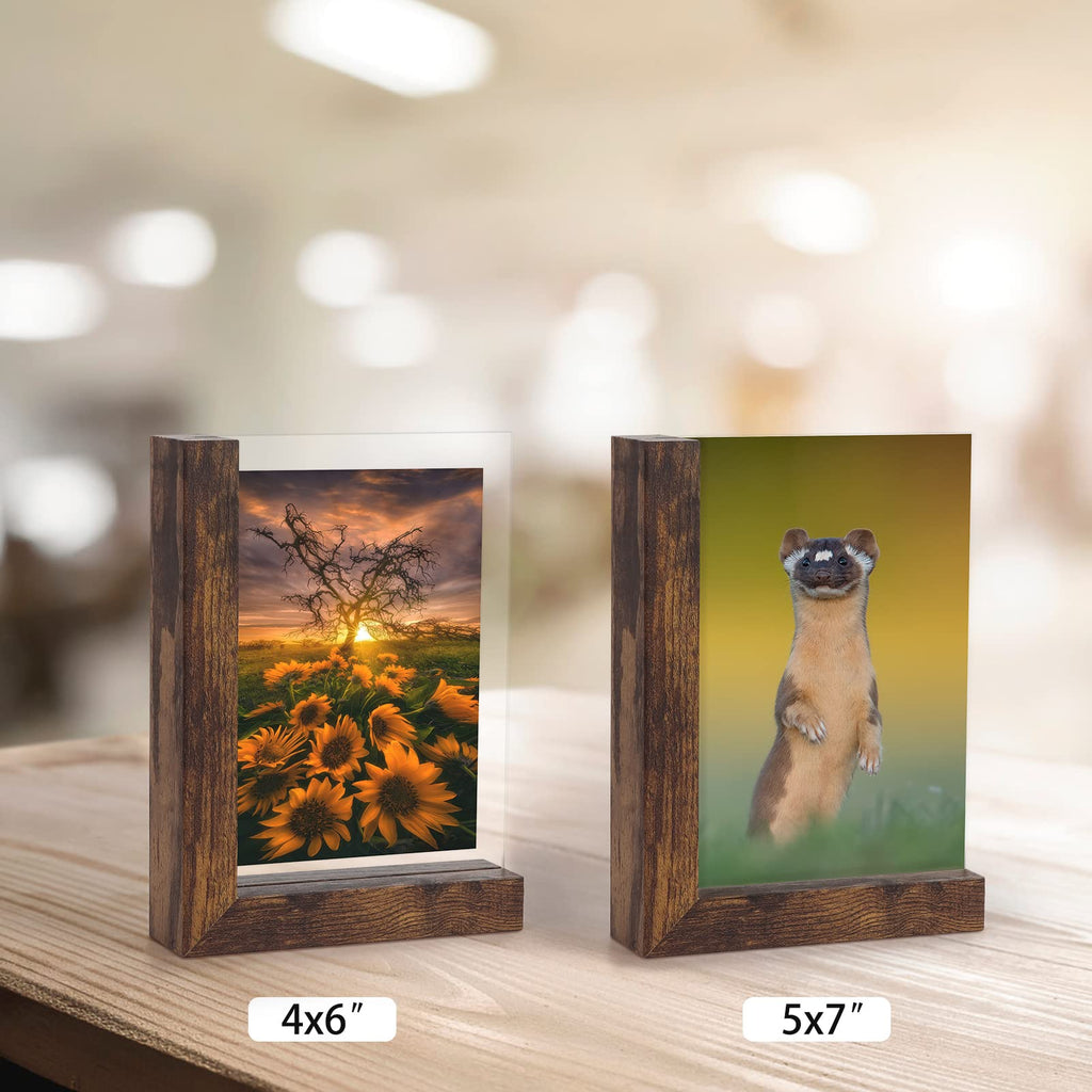4x6 Picture Frames Set of 2, Rustic L Shaped Double Sided Frames Made to Display 4 by 6 inch Horizontal Vertical