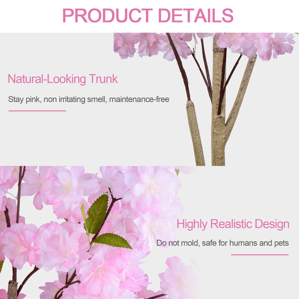 6FT Artificial Cherry Blossom Tree, Tall Fake Flower Tree with Realistic Pink Sakura Pot, Blooming Fake Plants