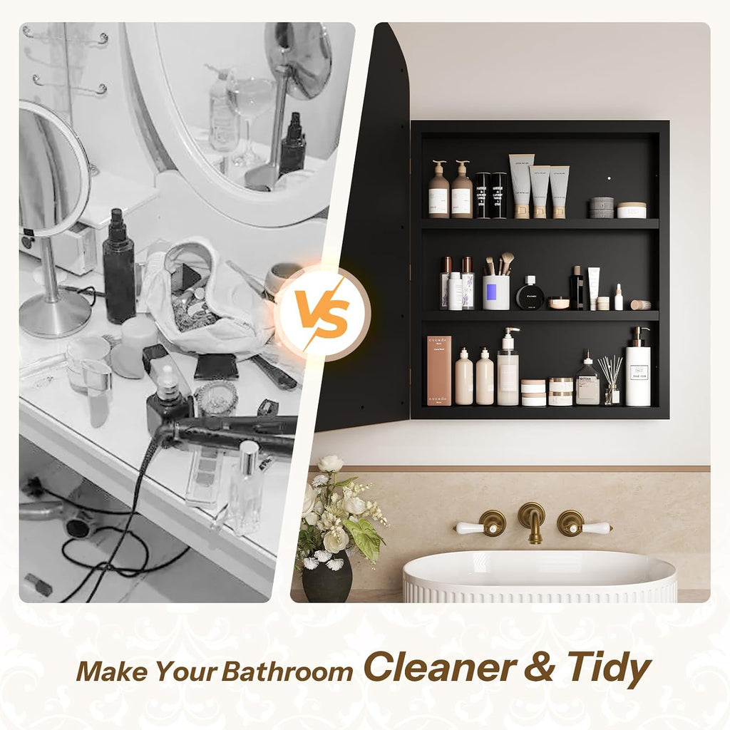 24x35 Vintage Bathroom Medicine Cabinet Mirror with Storage Gold | Easy Install Tempered Glass Mirror, Durable