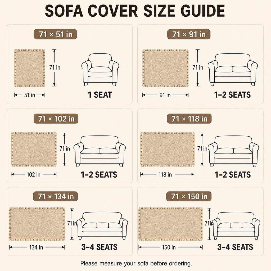 Boho Couch Cover with Tassels, Washable 3-Seater Sectional Sofa Cover (A7, 71"x134")