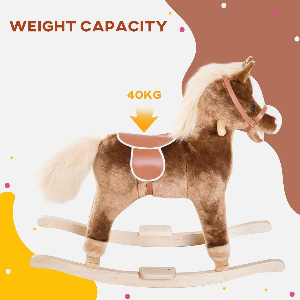 Kids Rocking Horse Wooden Base Ride-On Toy Handle Grip 36M+ Brown