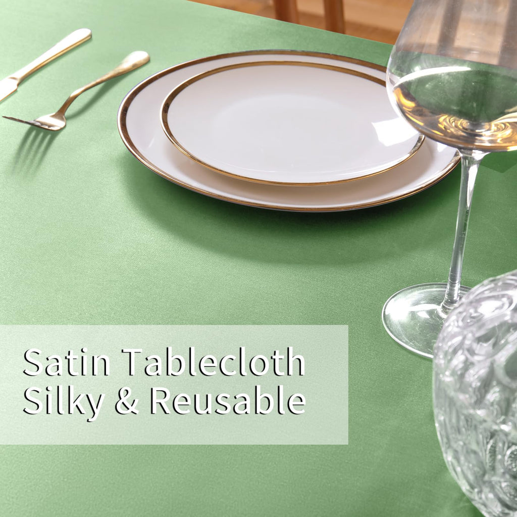 2 Pack Sage Green Satin Tablecloth 60 x 102 Inches
