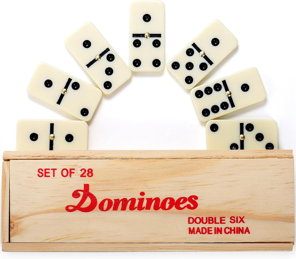 Dominoes Set for Adults, Professional Domino Tiles with Spinner, Double 6 in 2 Portable Wooden Case, 28 Tiles - Set of 56