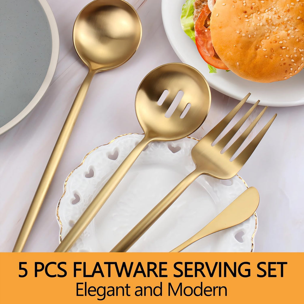 Gold Serving Utensils Set,5pc Stainless Steel Serving Spoons