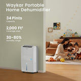 2000 Sq. Ft 34 Pints 2025 Most Efficient Energy Star Dehumidifier for Home and Basement with Auto or Manual Drainage