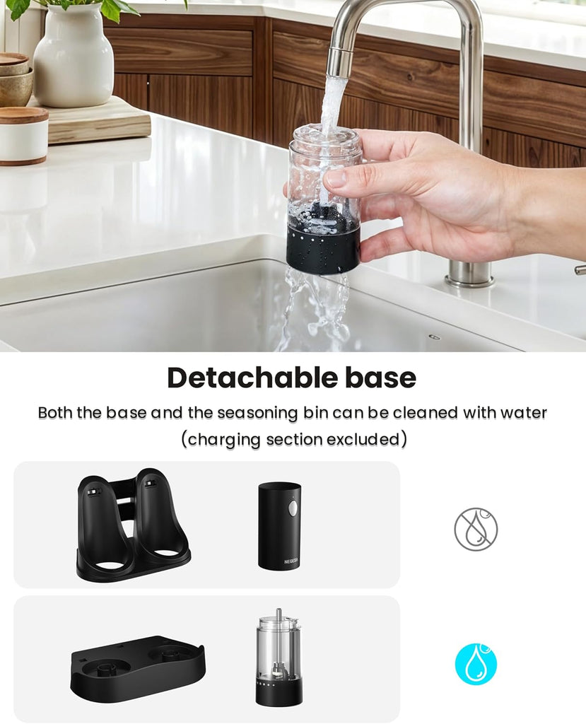 Electric Salt and Pepper Grinder Set with Rechargeable Base - Automatic Refillable Electric Salt and Pepper Shakers - Set of 2