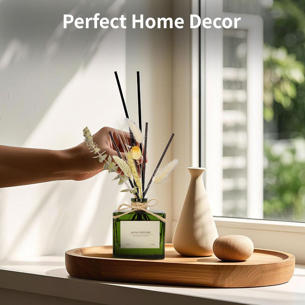 Reed Diffuser, 6.09 oz Jasmine Lily Scent Diffuser with Sticks & Dried Flowers, 120 Days Long Lasting reed diffusers