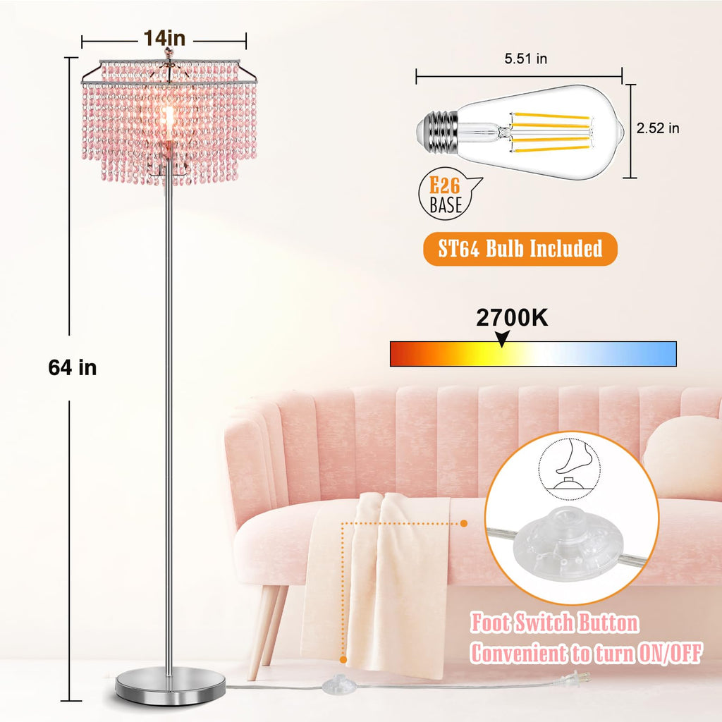 Pink Crystal Floor Lamp, 64" Tall Standing Lamps