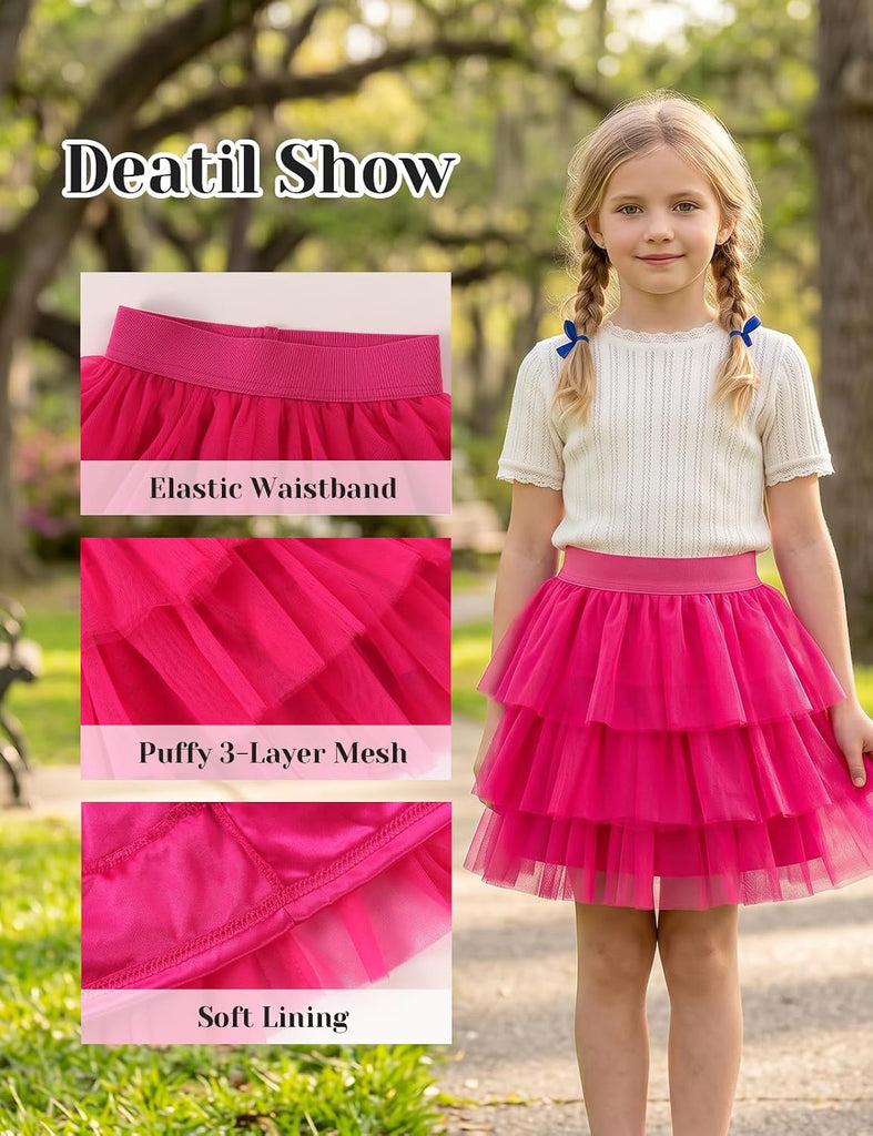 Girls Layered Tutu Skirt Ruffle Tiered Tulle Party Dance Skirt