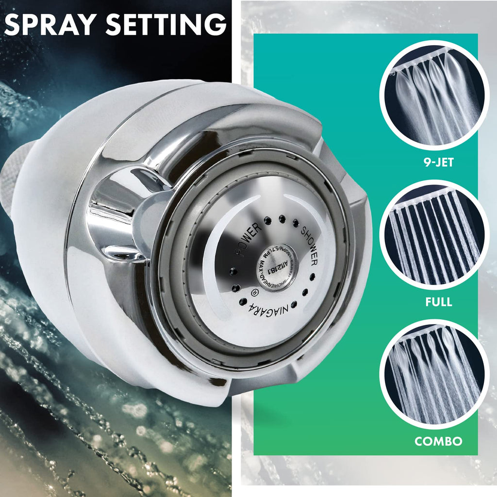 Earth Showerhead - Energy & Water Saving Showerhead (1.75 GPM) High-Efficiency 3-Spray Chrome Fixed Shower Head