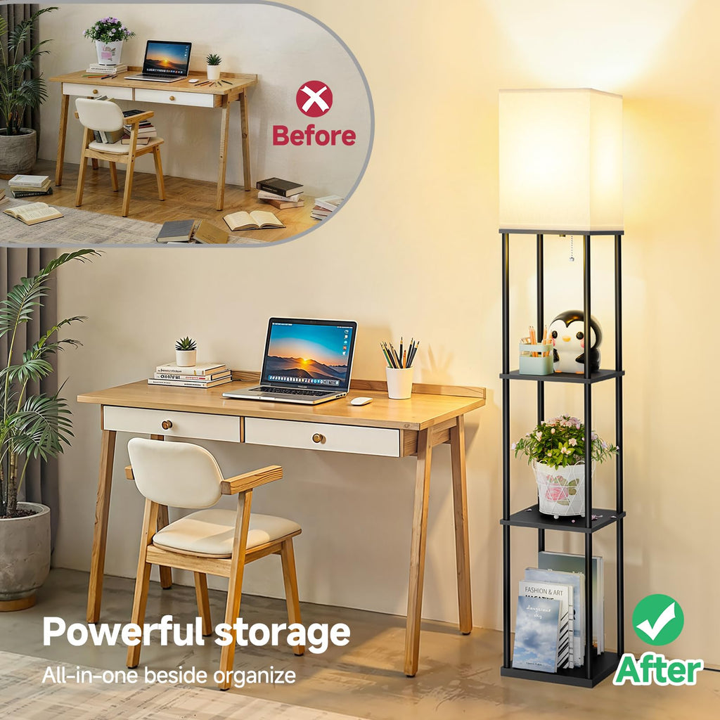 Floor Lamp with Shelves, 3-Tier Standing Shelf Lamp