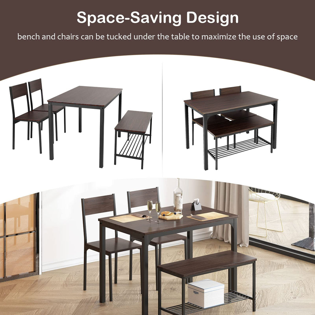 Kitchen Table Set for 4, Nesting Table with 2 Chairs & Bench, Oak