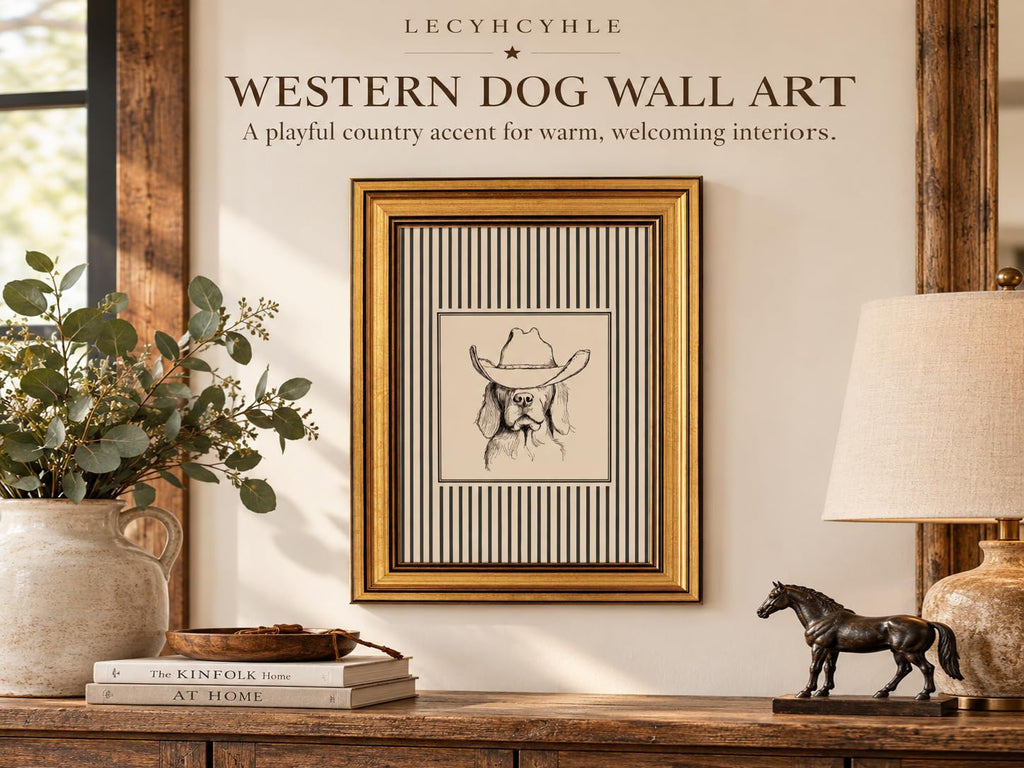 Cowboy Dog Framed Wall Art Western Dog Wall Decor 16×24 In