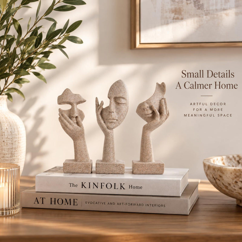 3 Pcs Thinker Statue - Resin Art Abstract Home Accent Figurines for Decor Apartment Bookshelf Floating Shelf Living