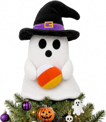 11'' Halloween Ghost Tree Topper with Witch Hat and Candy Corns