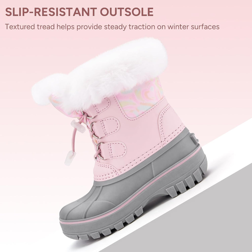 Girls Snow Boots with Faux Fur Collar Kids Winter Warm Boot