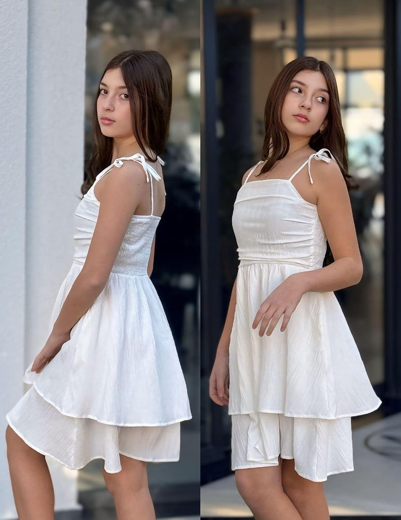 Girls Summer Spaghetti Strap Dresses Flowy Ruched Back Sundress