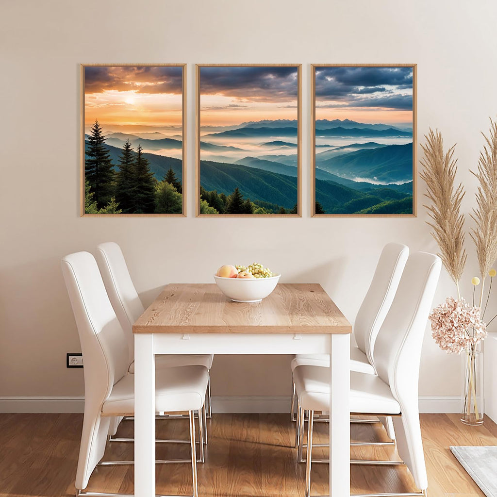 Large Nature Mountain Sunrise Framed Canvas Wall Art, Abstract Landscape Art Print - 16"x24"x3