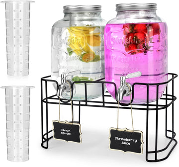 1 Gallon Glass Drink Dispensers For Parties 2PACK.Beverage Dispenser,Glass Drink Dispenser With Stand And Stainless