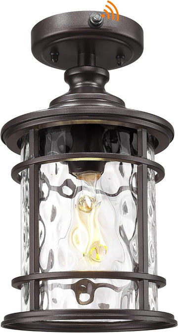 12.4" Outdoor Ceiling Light Flush Mount, Dusk to Dawn Semi Flush Light Fixture in Oil Rubbed Bronze Finish for