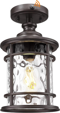 12.4" Outdoor Ceiling Light Flush Mount, Dusk to Dawn Semi Flush Light Fixture in Oil Rubbed Bronze Finish for