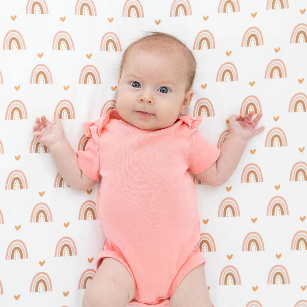 3 Piece Rainbow Boho Crib Bedding Set - Standard Size Nursery Bedding for Boys and Girls with Crib Sheet, Comforter &