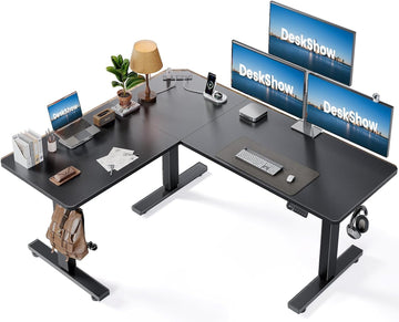 63x55 L-Shaped Electric Standing Desk with Charging Station | Adjustable Corner Standing Desk with Memory Controller