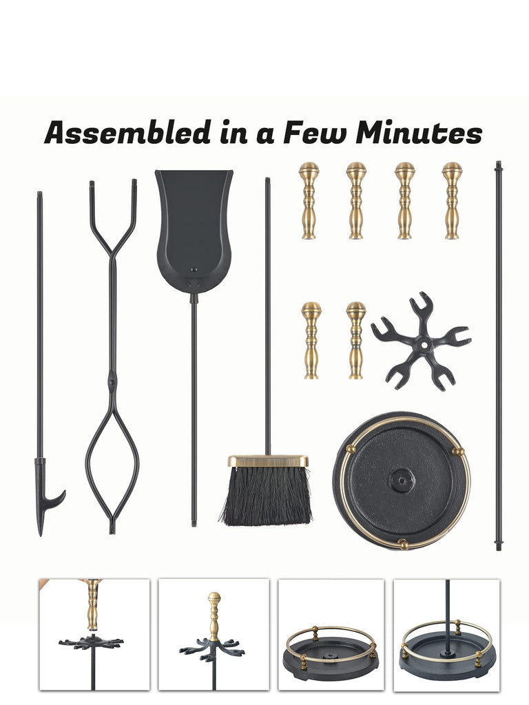 Fireplace Tools Set, Retro Gold Handle