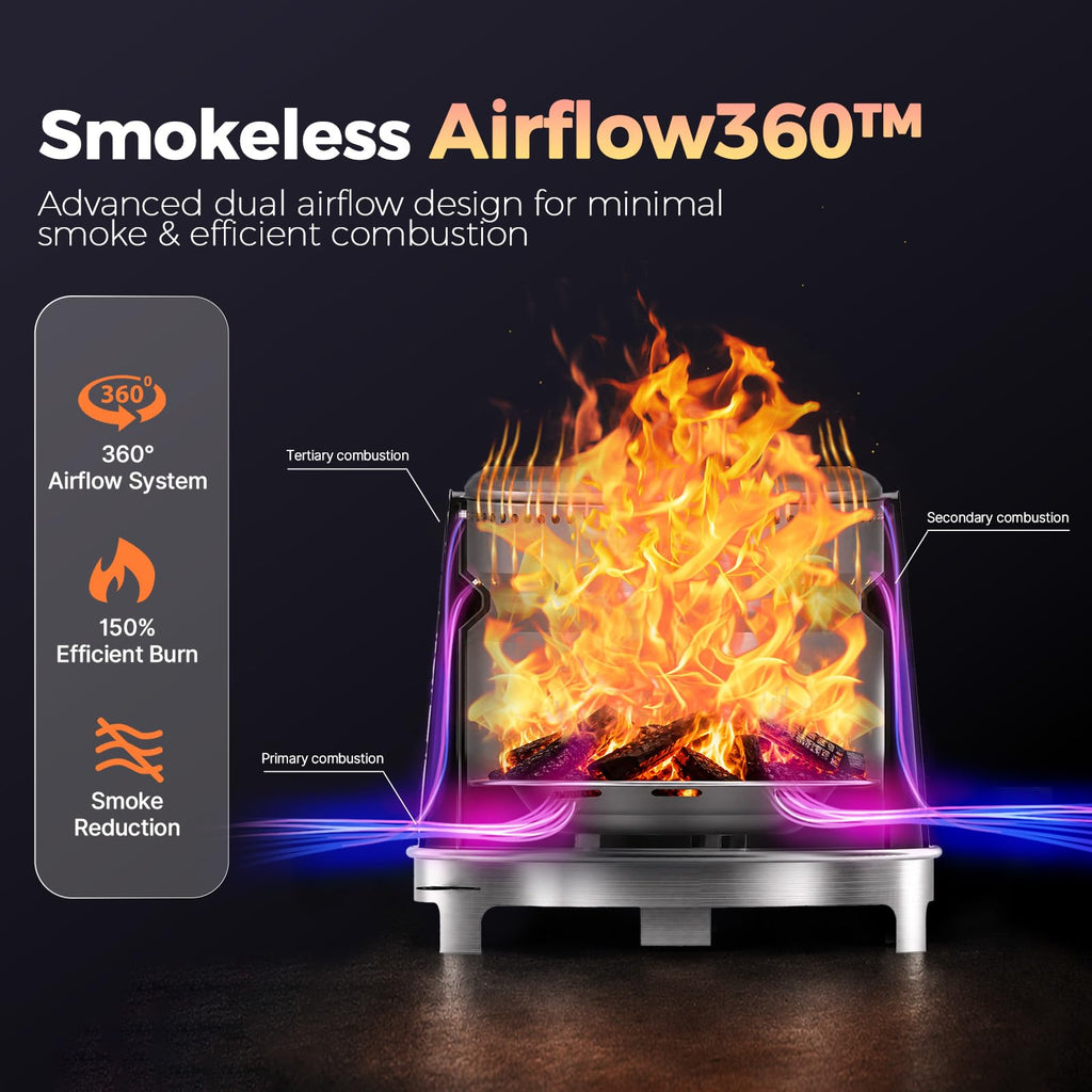 Smokeless Fire Pit 18'', Adjustable Stainless Steel Firepit