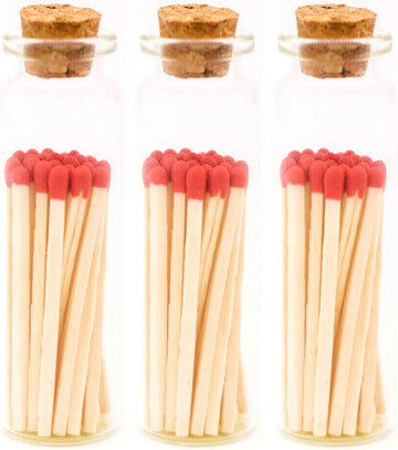 Decorative Matches in a Bottle with Striker - Cute & Colored Matches - 3 Bottles, Cherry Red Tip, 60 Matches
