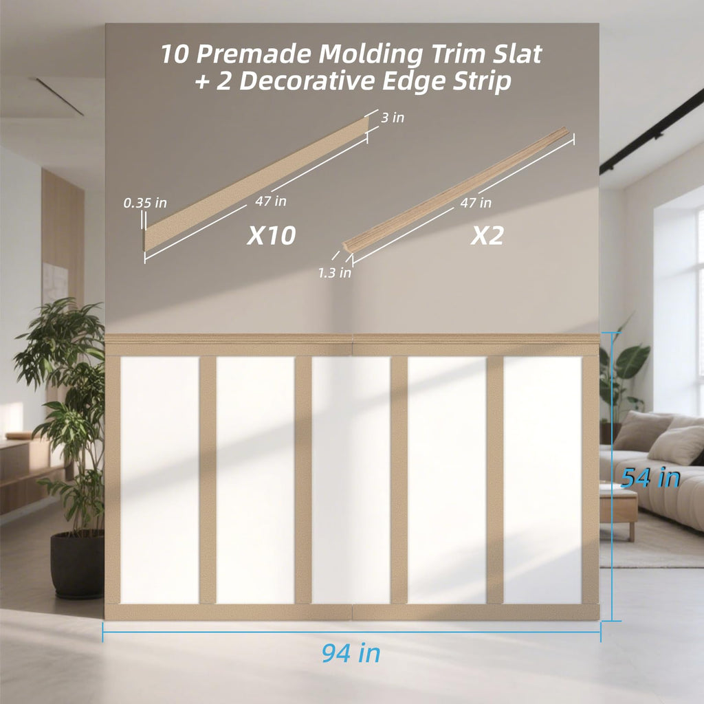 MDF Premade Paintable Board and Batten Wainscoting Kit, 94.5 x 54 in