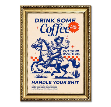 Western Cowgirl Wall Art Vintage Cowgirl Kitchen Wall Decor Picture Drink Some Coffee Quote Sign Painting Canvas
