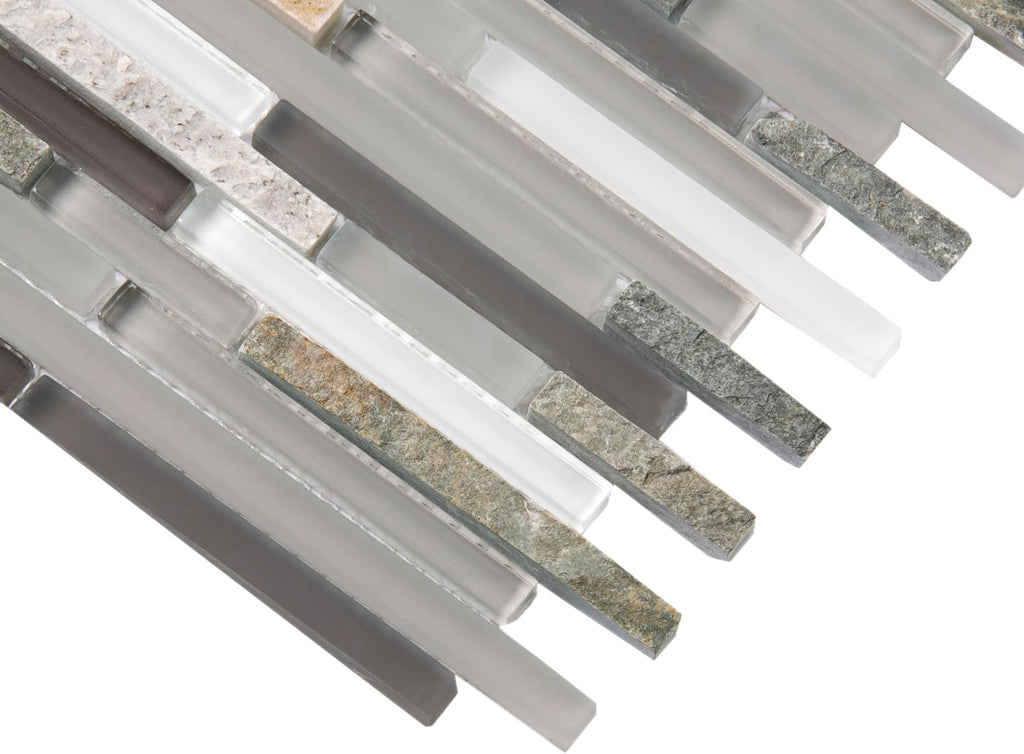 Linear Mosaic Stone Tile Gray & Black 11.8x11.8 Polished 4.83 sq ft 5-Pack | Mesh-backed natural marble. Kitchen