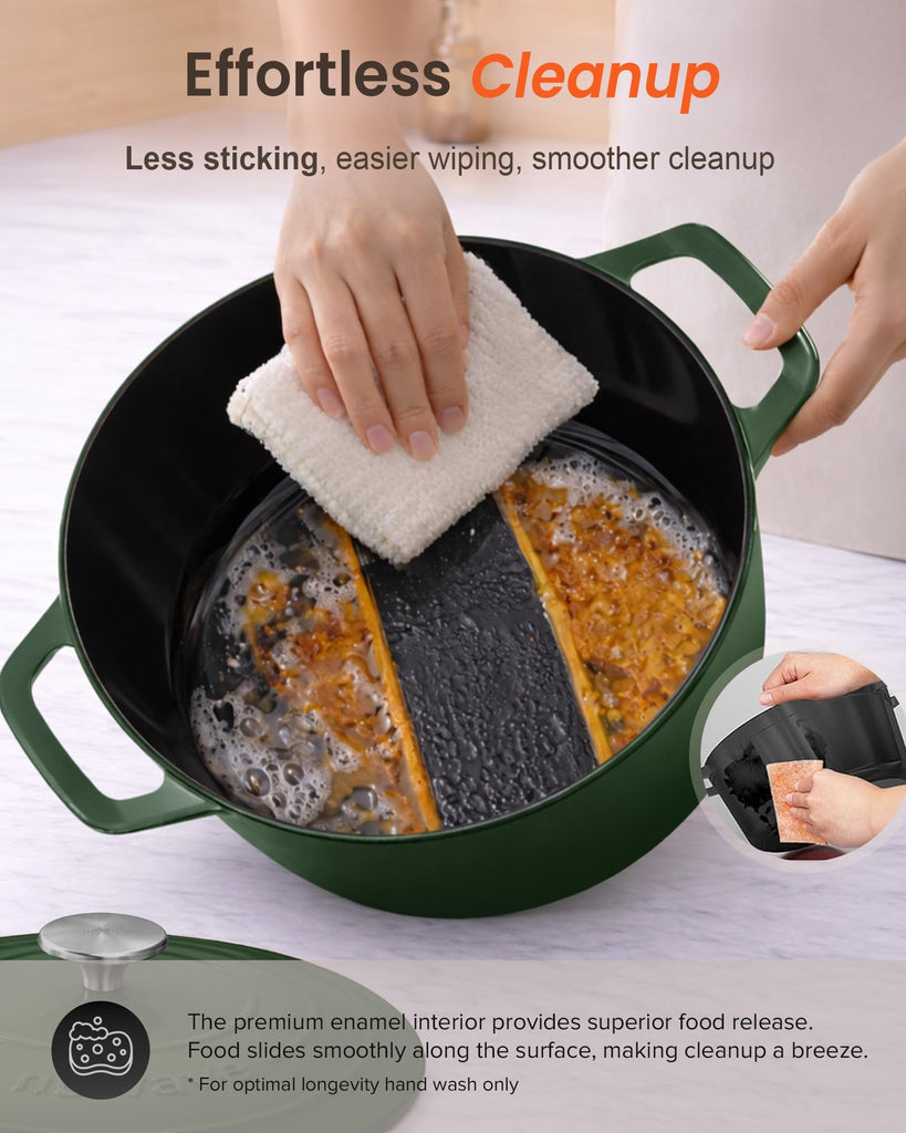 6QT Cast Iron Dutch Oven Pot with Lid, Heavy Duty 7-Layer Enamel