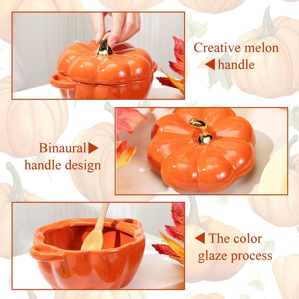 6 Pcs Pumpkin Ceramic Bowl 15 oz Soup Bowl, Orange