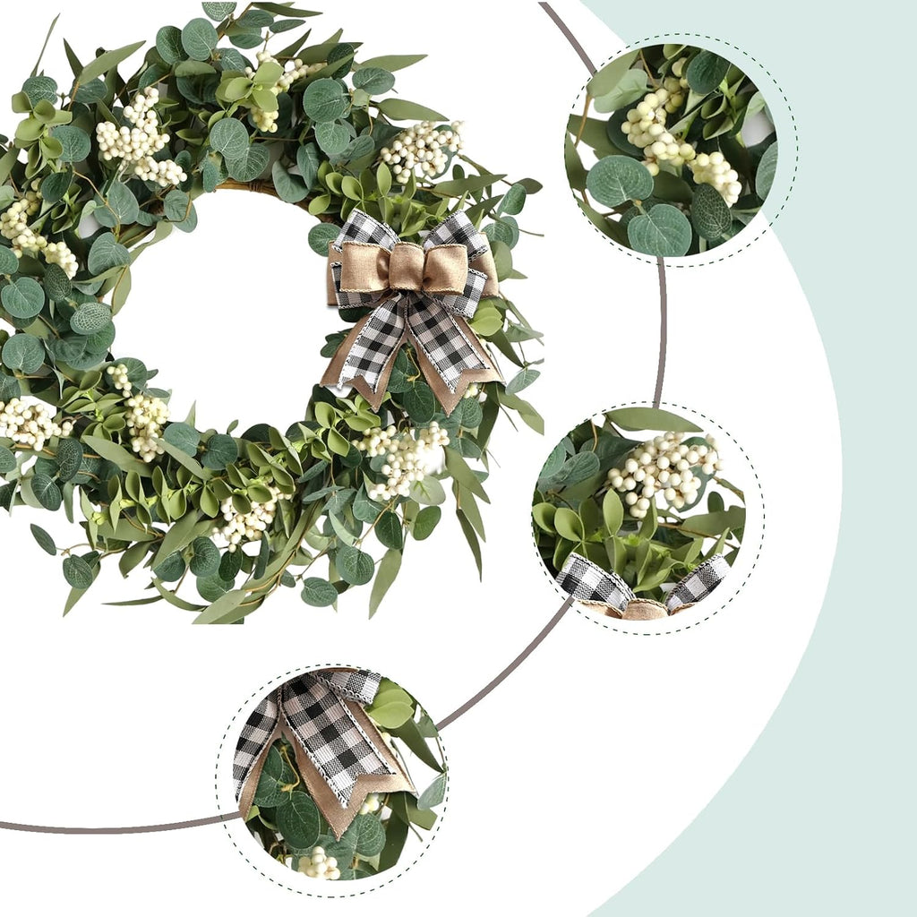 20-Inch Artificial Eucalyptus Wreath Handmade Spring Summer Door Hanging, Farmhouse Wall Decor, Wedding Gift