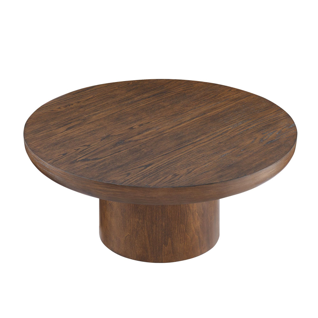 35.98'' Round Coffee Table Circle Wood Coffee Table, Modern Retro Style Pedestal Style, Easy Assembly, Dark Brown