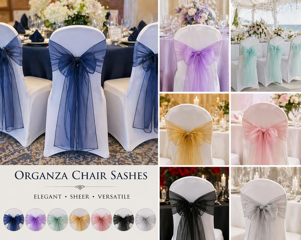 Organza Chair Bow/Sash, 25 Count, White