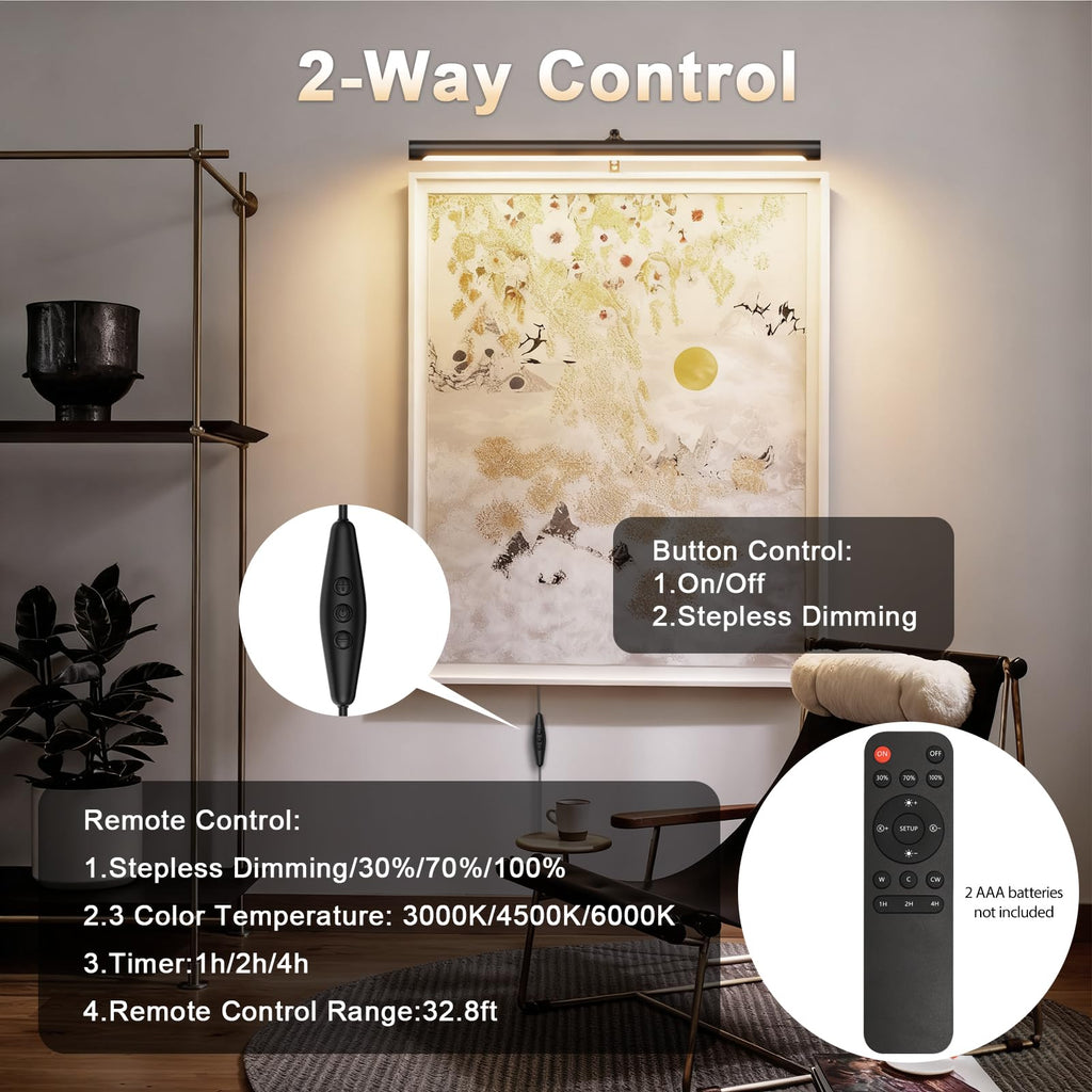 24" Plug in Picture Light 9W Black Art Light with Remote