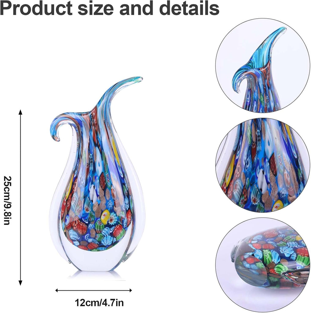 Hand Blown Glass Vase - Oval Decorative Art Glass for Centerpieces, Murano Inspired Decor, Entryway Table, or Shelf