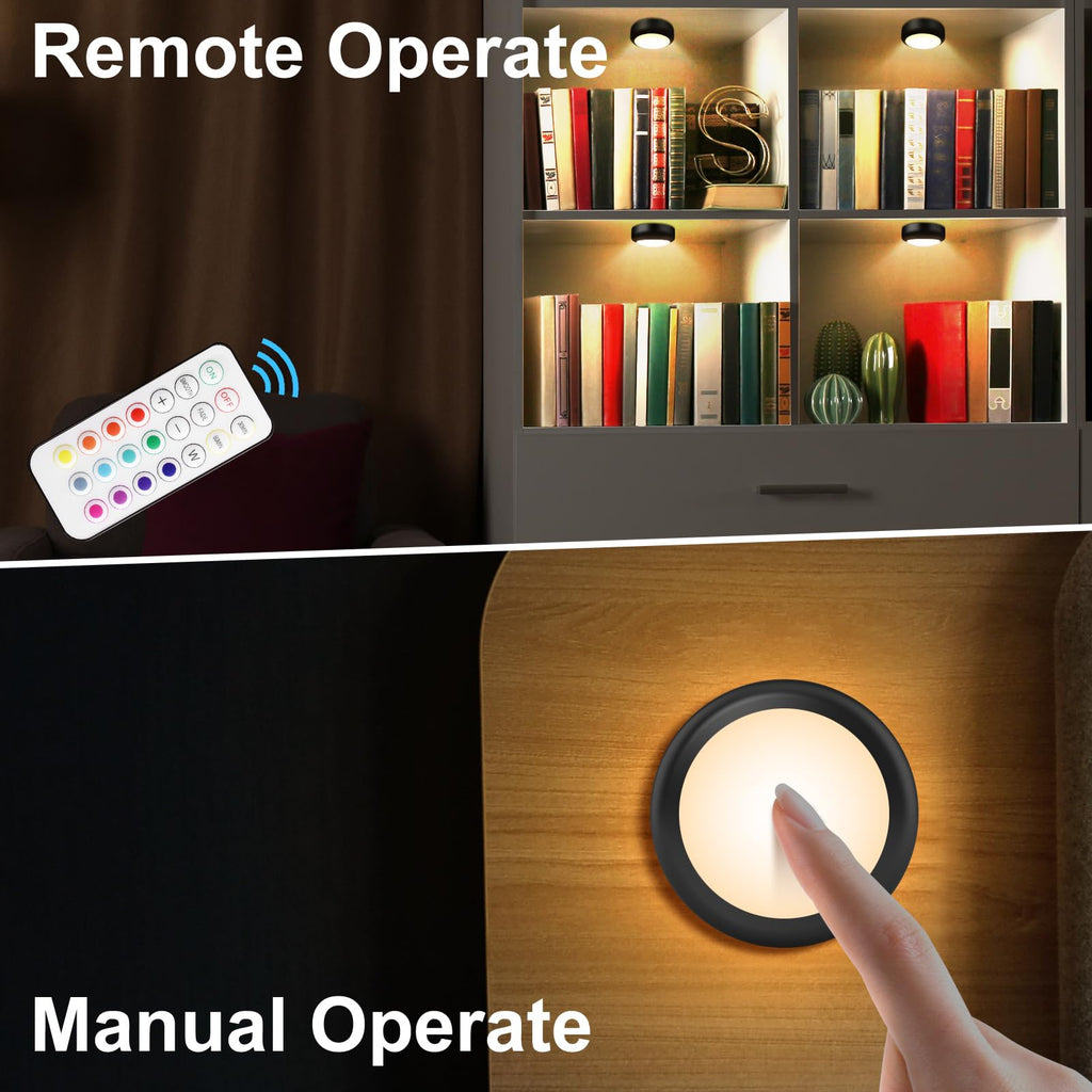 Puck Lights with Remote Control, LED Under Cabinet Lights Wireless, LED Lights Battery Operated, Tap Lights Battery