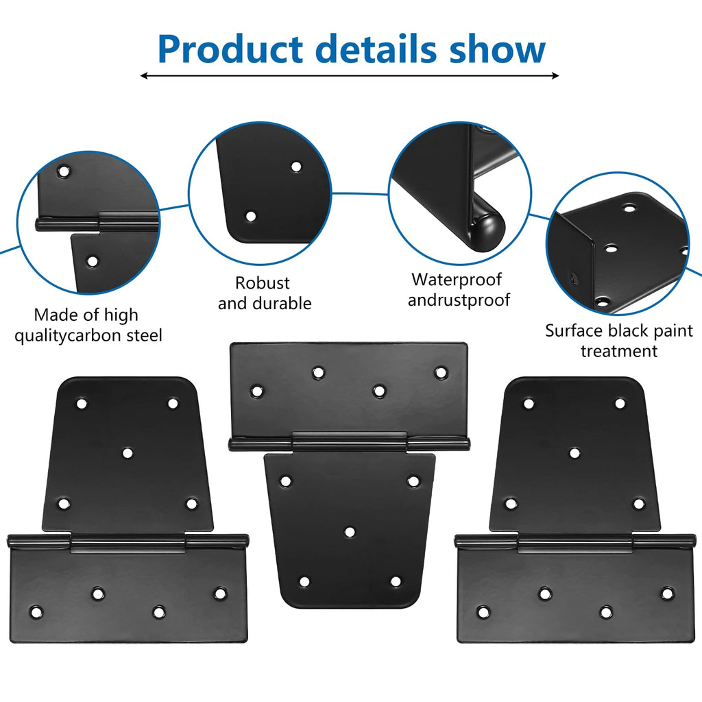 Heavy Duty Gate Hinges for Wooden Fences - 6 Pcs Black Iron Metal Barn Door Hinges for Wood Shed, Swing Door - With