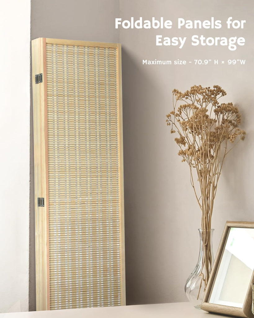 Bamboo Room Divider, 5-Panel Folding Privacy Screen, 6 ft. Tall