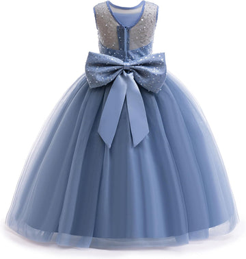 Sequin Tulle Dress Formal Pageant Sparkly Birthday Party Wedding Guest Ball Gown Dresses with Bow