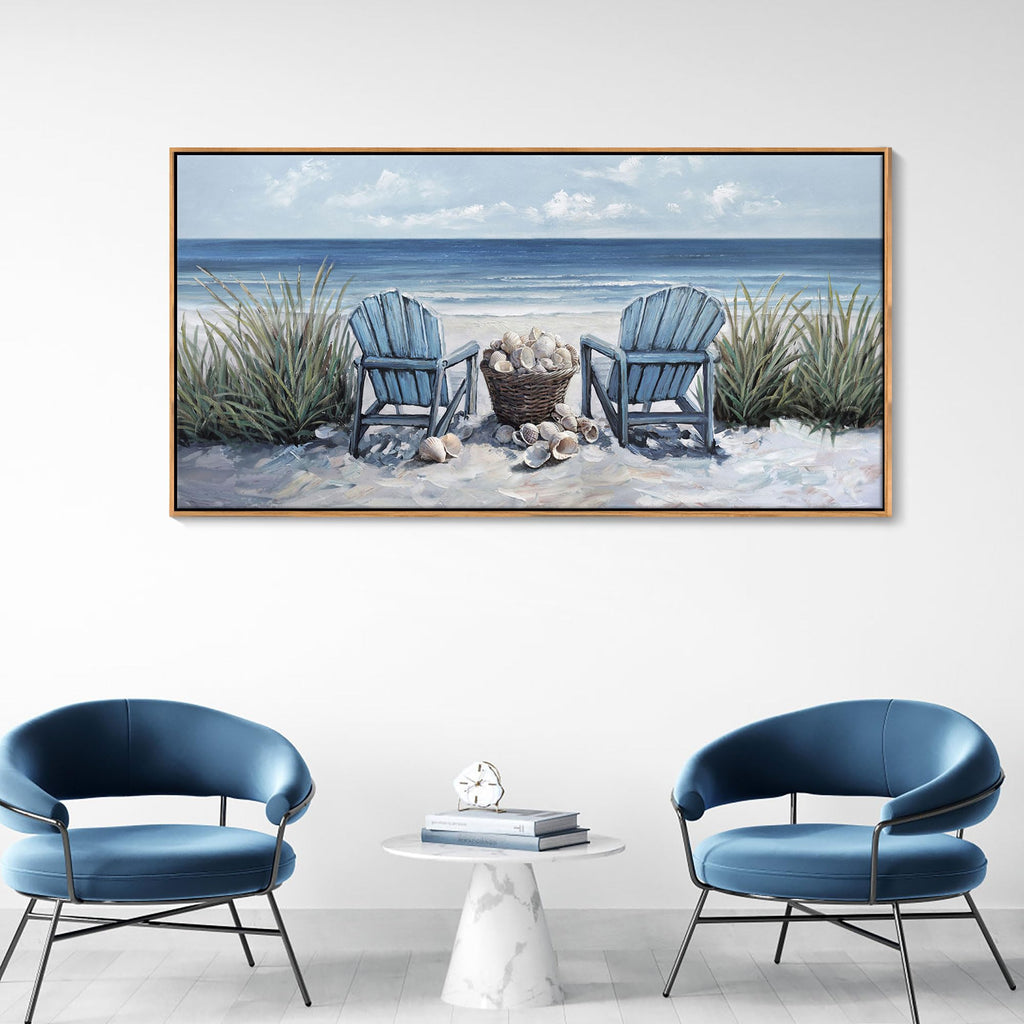 Coastal Wall Art - Large Landscape Wall Pictures Pictures, Ocean Beach Artwork, Blue Above Bed Wall Decor Coastal