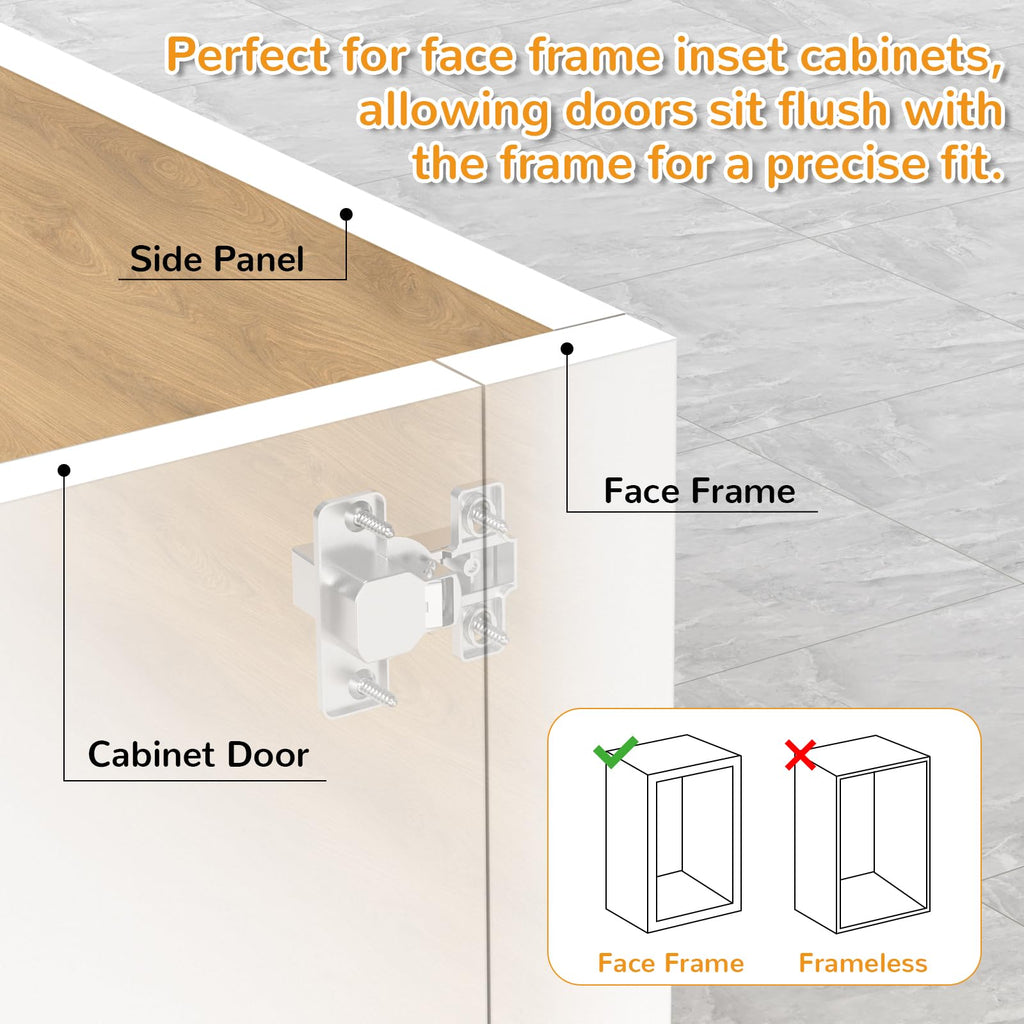 20 Pack Face Frame Inset Cabinet Hinges, Soft Close 105° Insert Concealed Cabinet, Slide on Plate, Smooth Slow Self