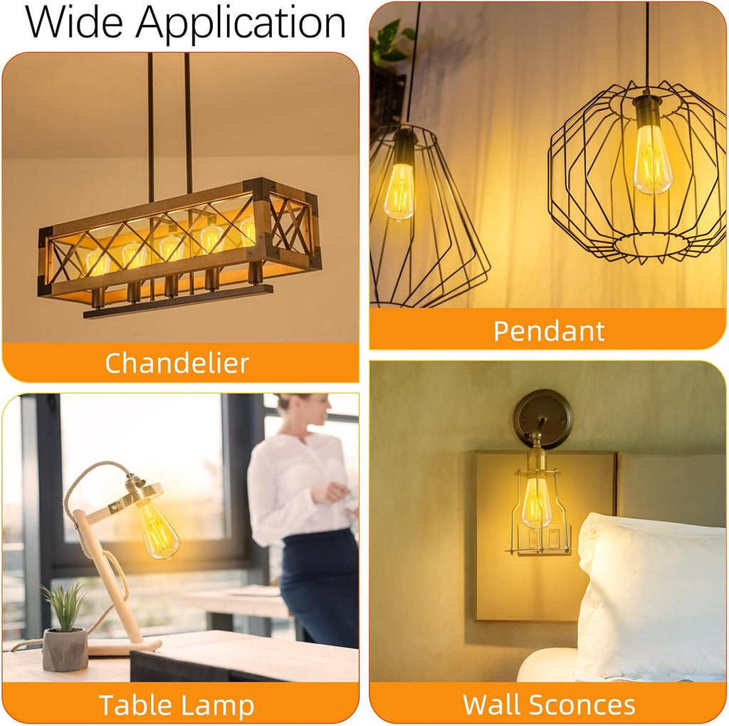 LED Edison Bulbs Dimmable, E26 Bulb 60 watt Equivalent, Soft White 2700K, ST58 Vintage Light Bulbs, 90+ CRI, 6W